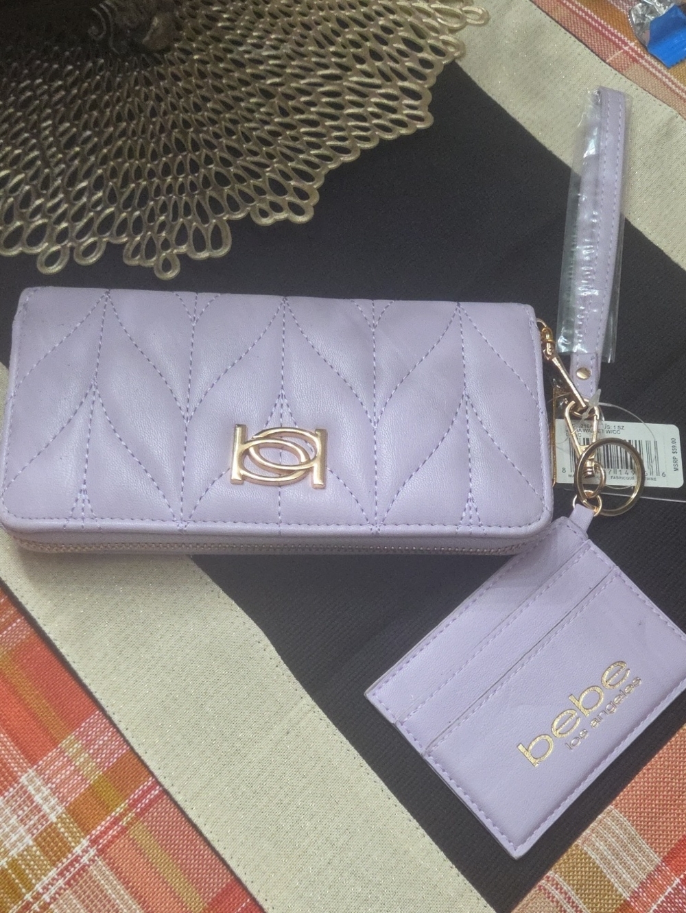 NWT bebe Quilted Lilac Wristlet Wallet with Matching Card Holder
